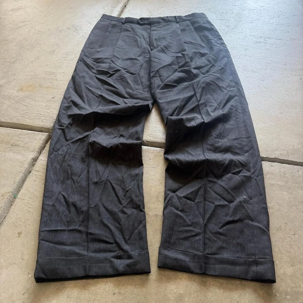 34x32 Black Baggy Wide Leg Pleated Dress Pants Y2K Vintage